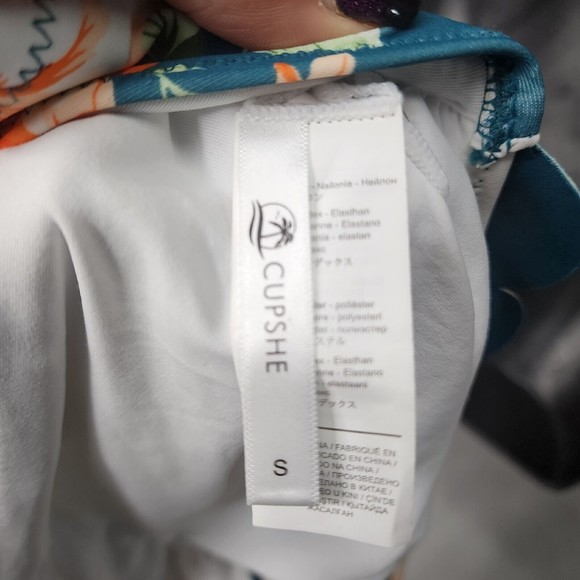 CUPSHE Women's Small NWOT Turquoise Floral Halter Bathing Suit Top - Picture 3 of 4